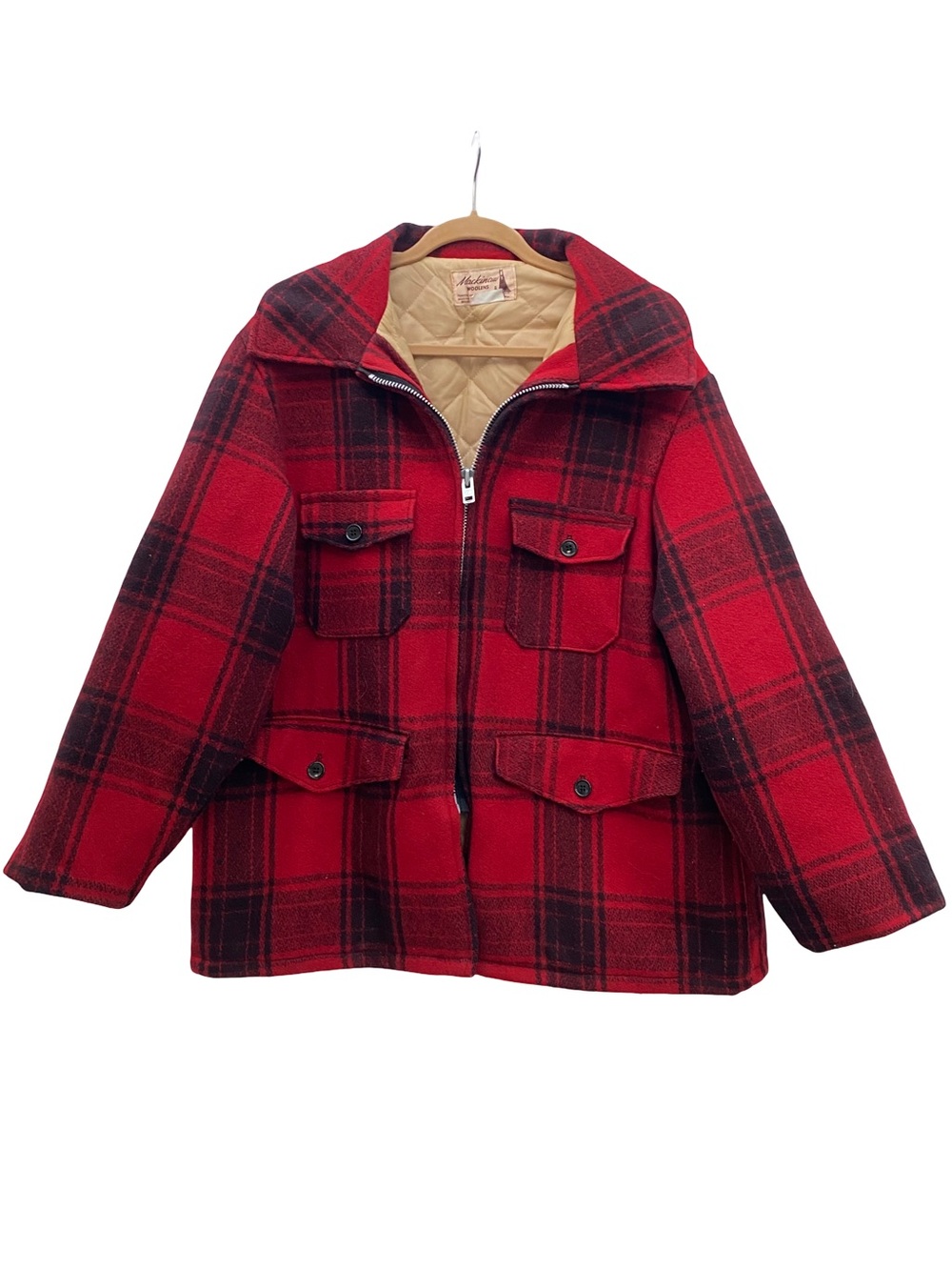 Vintage Mackinaw Woolens red plaid insulated hunting chore jacket size XL